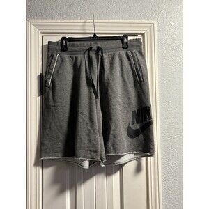 Nike Shorts Mens Large Gray Raw Hem Fleece Drawstring Swoosh Logo Side Pockets